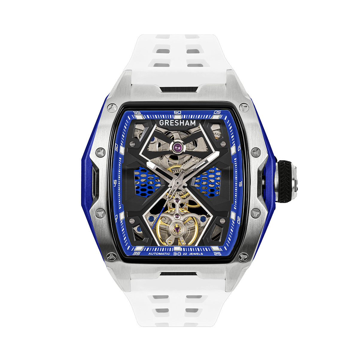 Gresham GI Special Edition Stainless Steel Tonnaeu Case White and Blue Watch - G1-0001-WHT