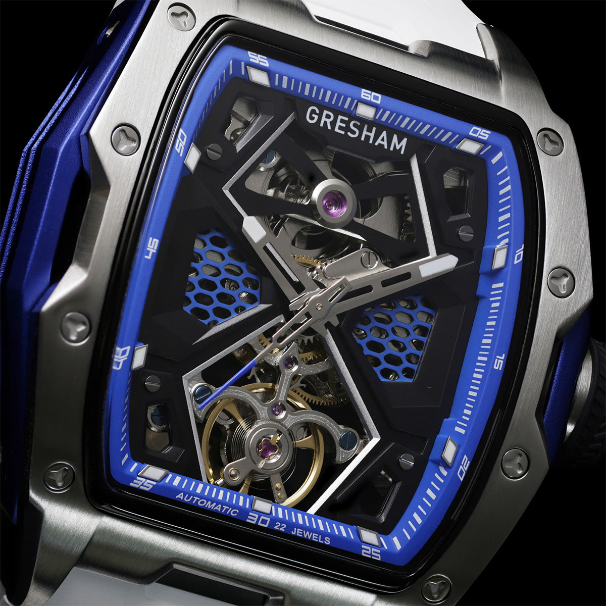 Gresham GI Special Edition Stainless Steel Tonnaeu Case White and Blue Watch - G1-0001-WHT