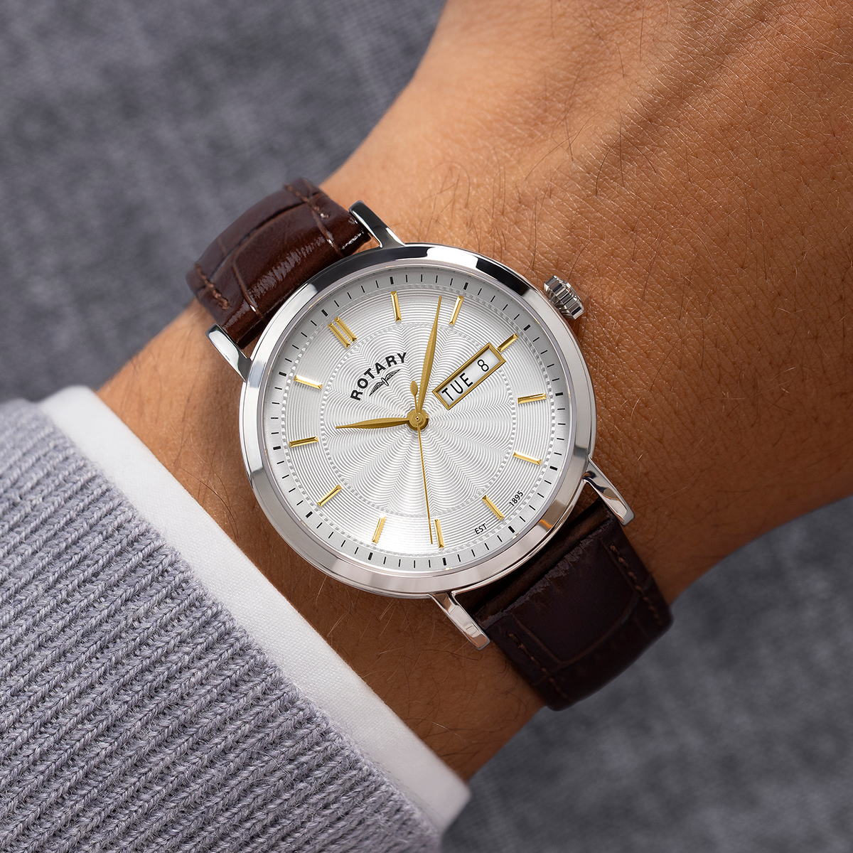 Rotary Men's Heritage Stainless Steel Brown Leather Strap Watch - GS05420/02