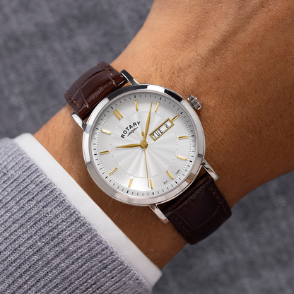 Rotary Men's Heritage Stainless Steel Brown Leather Strap Watch - GS05420/02