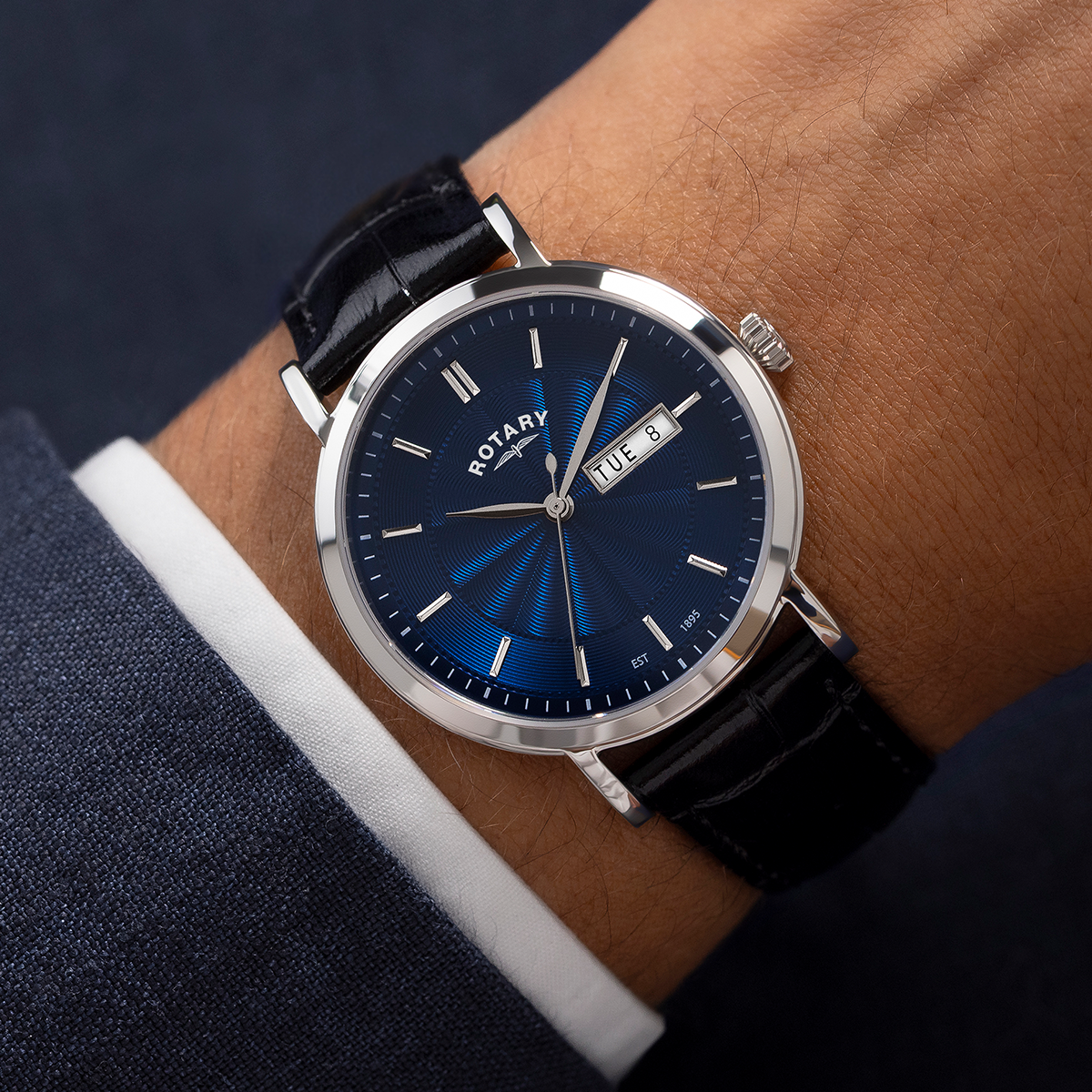 Rotary Men's Heritage Blue Dial Stainless Steel Black Leather Strap Watch - GS05420/05