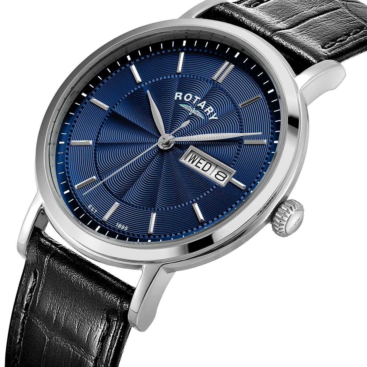 Rotary Men's Heritage Blue Dial Stainless Steel Black Leather Strap Watch - GS05420/05