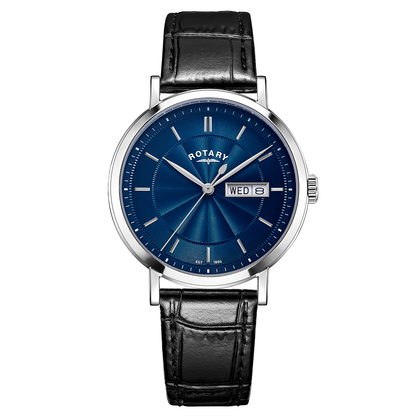 Rotary Men's Heritage Blue Dial Stainless Steel Black Leather Strap Watch - GS05420/05