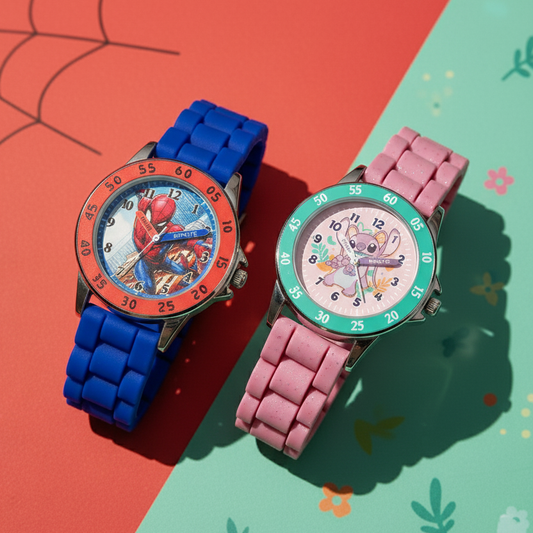 Disney Spiderman Red Time Teacher Watch & Lilo and Stitch Pink Angel Time Teacher Watch