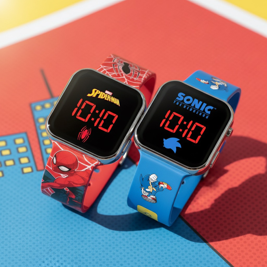 Marvel Spiderman Red LED Watch & Sonic the Hedgehog Blue LED Watch