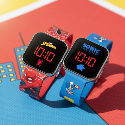 Marvel Spiderman Red LED Watch & Sonic the Hedgehog Blue LED Watch