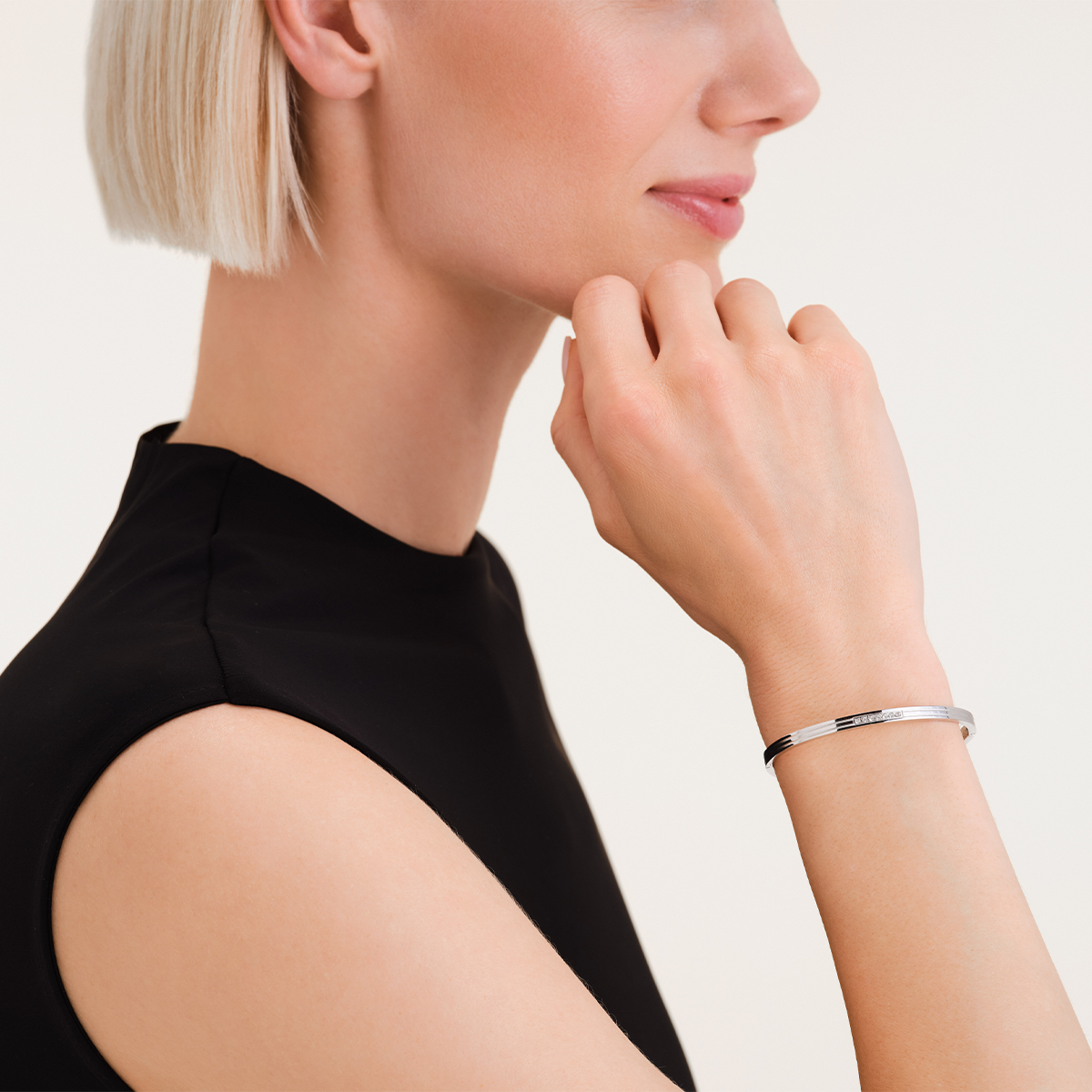 Rosefield Striped Bangle with Crystals Silver - JBSCS-J1038