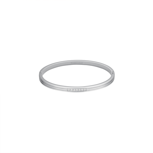 Rosefield Striped Bangle with Crystals Silver - JBSCS-J1038