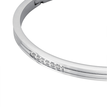 Rosefield Striped Bangle with Crystals Silver - JBSCS-J1038