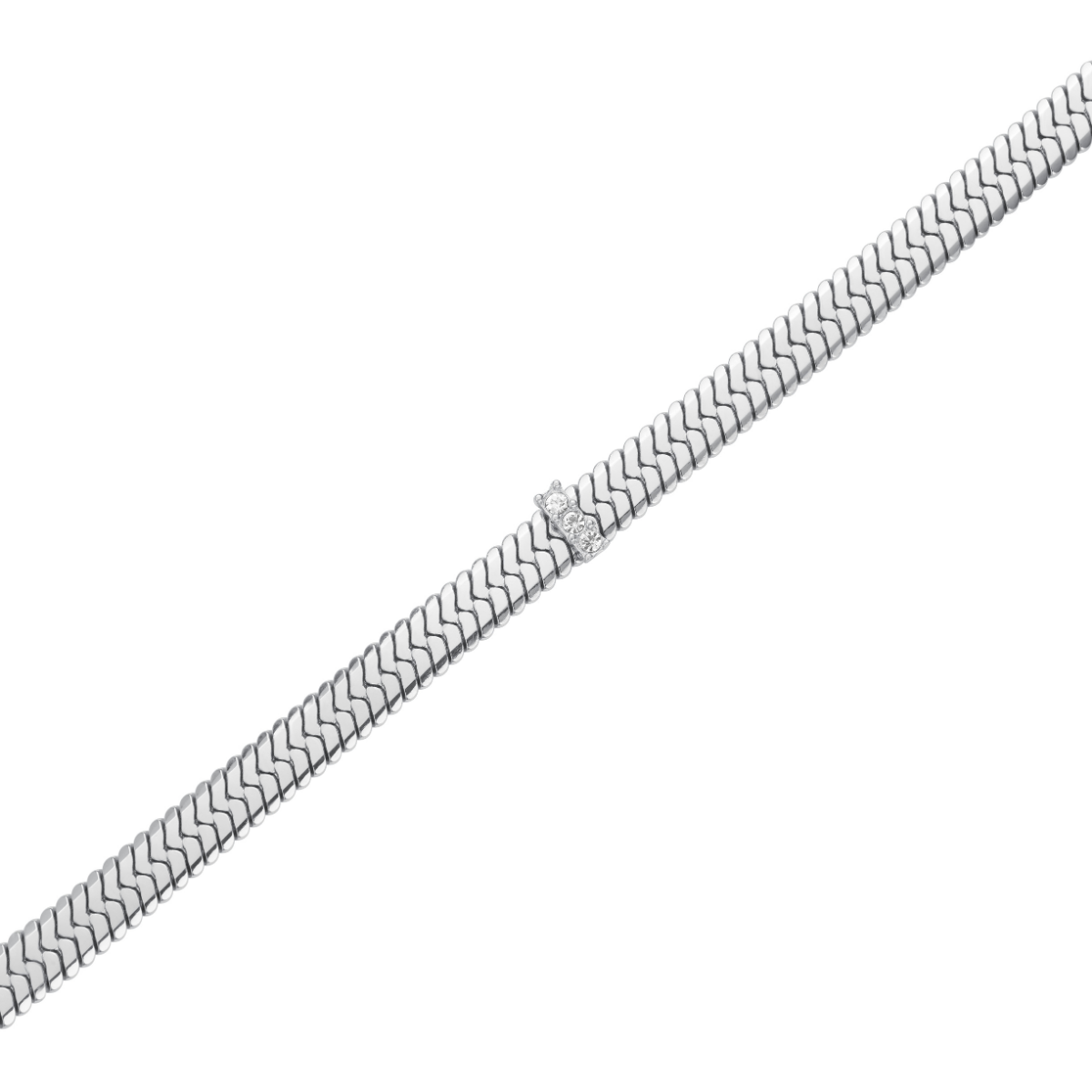 Rosefield Large Snake Bracelet with Crystals Silver - JBSCS-J1192