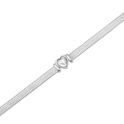 Rosefield Snake Heart Bracelet White Crystal Silver - JBSWS-J1011
