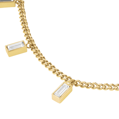 Rosefield Playful Crystals Baguette Dangling Necklace Gold - JNCDG-J1176