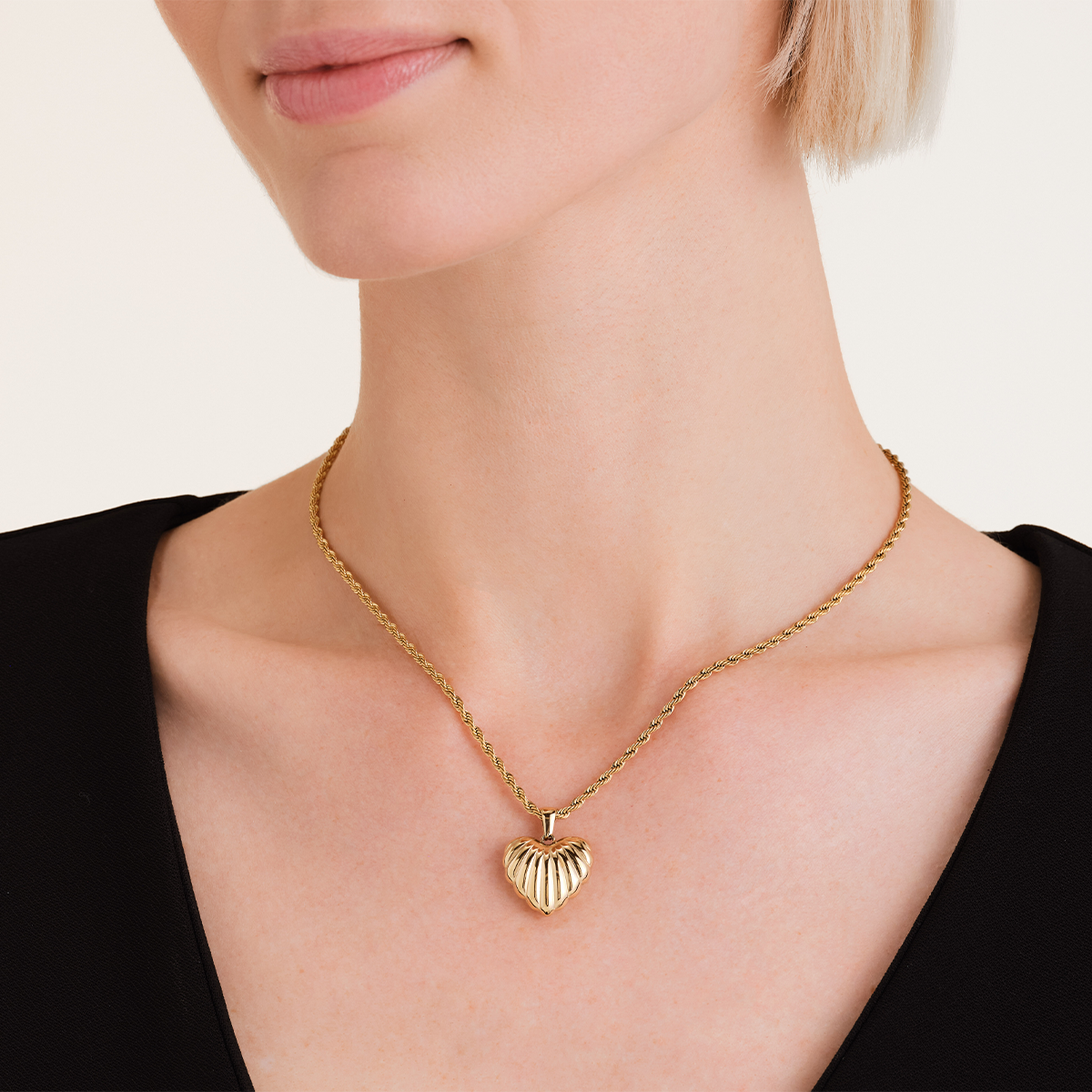 Rosefield Ridged Heart Pendant Necklace - JNHPG-J1007