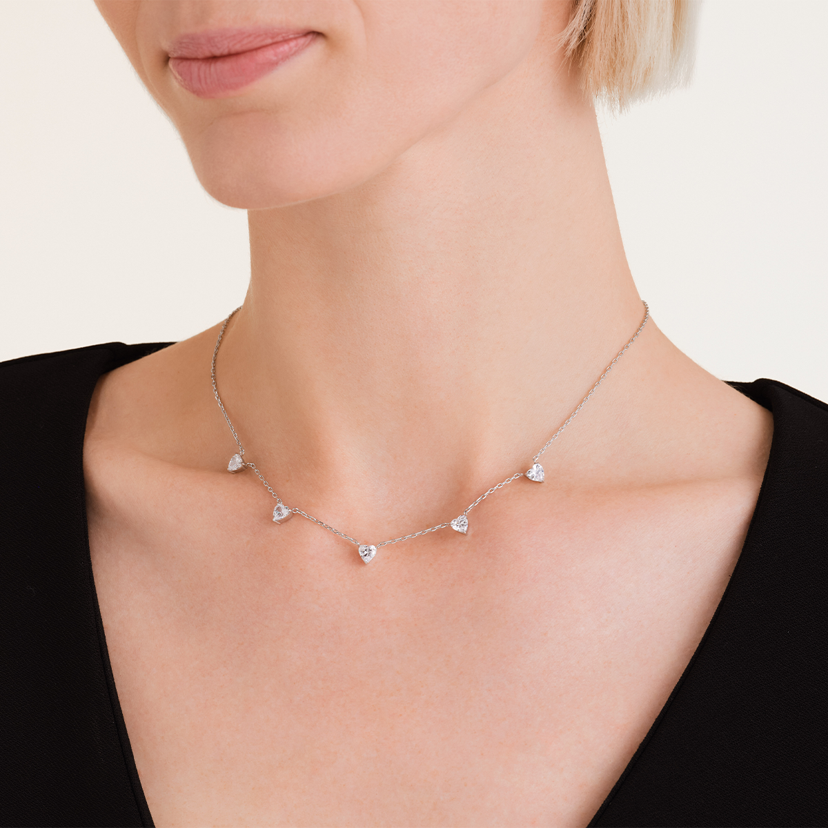 Rosefield Row of Hearts Necklace Silver - JNRHS-J1006