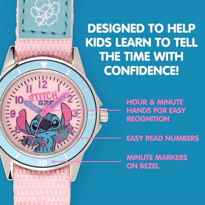 Lilo & Stitch Time Teacher Dial Quartz Watch with Silicone Character Strap for Kids - LAS5099