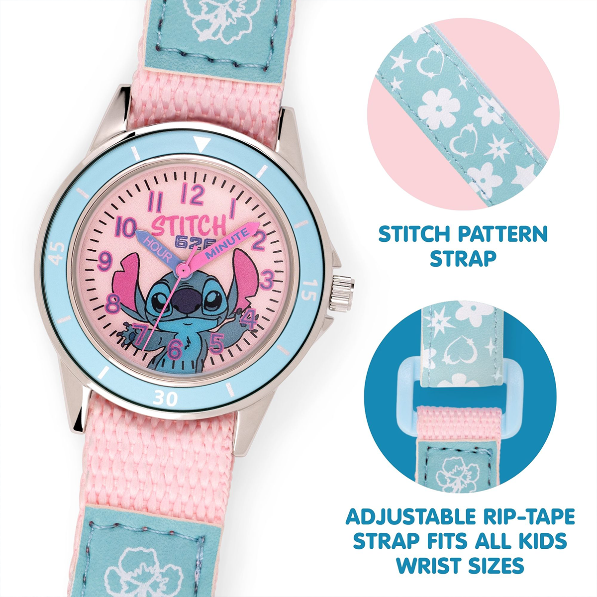Lilo & Stitch Time Teacher Dial Quartz Watch with Silicone Character Strap for Kids - LAS5099