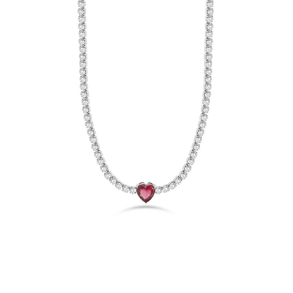 Liu Jo Tennis Red Stone Silver Necklace - LJ2443