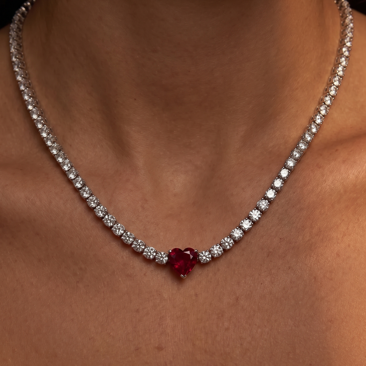 Liu Jo Tennis Red Stone Silver Necklace - LJ2443