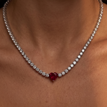 Liu Jo Tennis Red Stone Silver Necklace - LJ2443