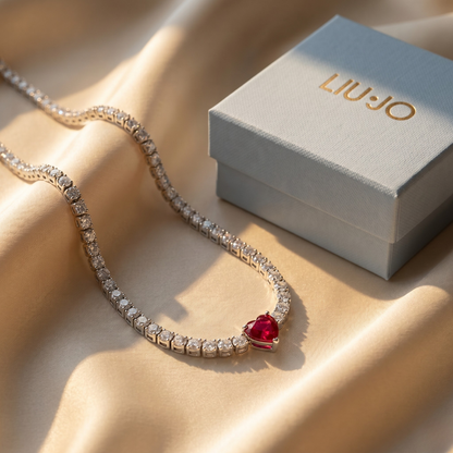 Liu Jo Tennis Red Stone Silver Necklace - LJ2443