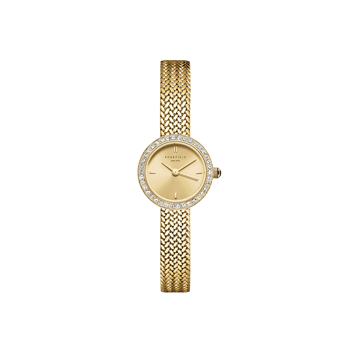 Mini Small Edit Champagne Dial Crystal Gold Woven Mesh Strap - MCGMG-M03