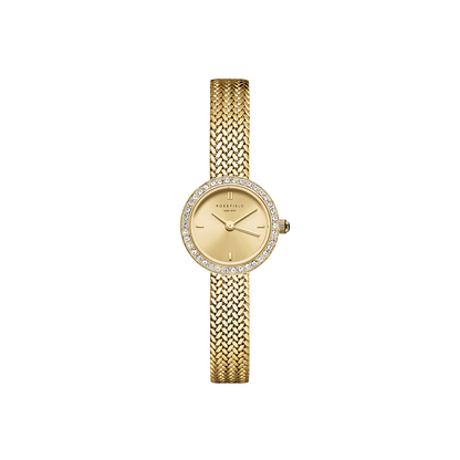 Mini Small Edit Champagne Dial Crystal Gold Woven Mesh Strap - MCGMG-M03