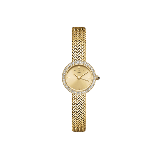 Mini Small Edit Champagne Dial Crystal Gold Woven Mesh Strap - MCGMG-M03