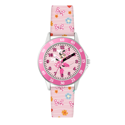 Disney Minnie Mouse Pink Printed Strap Time Teacher Watch - MN9101