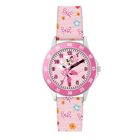 Disney Minnie Mouse Pink Printed Strap Time Teacher Watch - MN9101