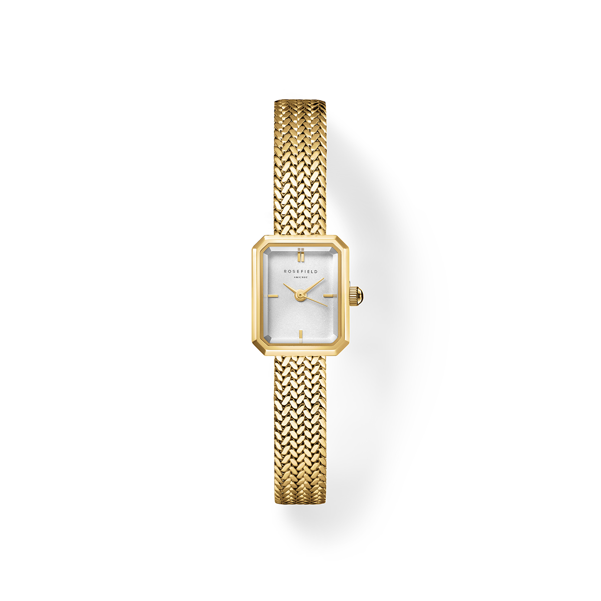 Mini Octagon White Dial Gold Woven Mesh Strap - MWGMG-M01