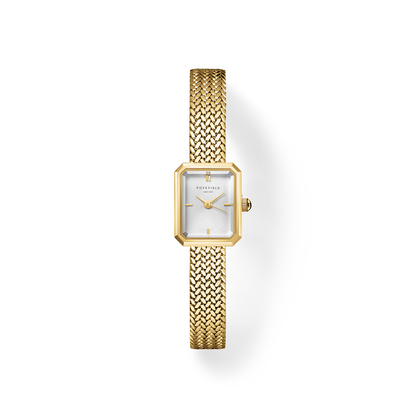 Mini Octagon White Dial Gold Woven Mesh Strap - MWGMG-M01
