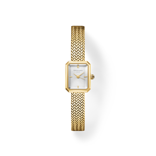 Mini Octagon White Dial Gold Woven Mesh Strap - MWGMG-M01