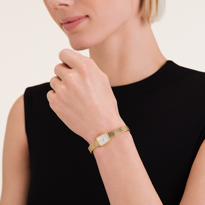 Mini Octagon White Dial Gold Woven Mesh Strap - MWGMG-M01