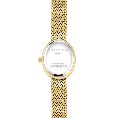 Rosefield Mini Oval White Dial Gold Woven Mesh Strap - MWGMG-M02