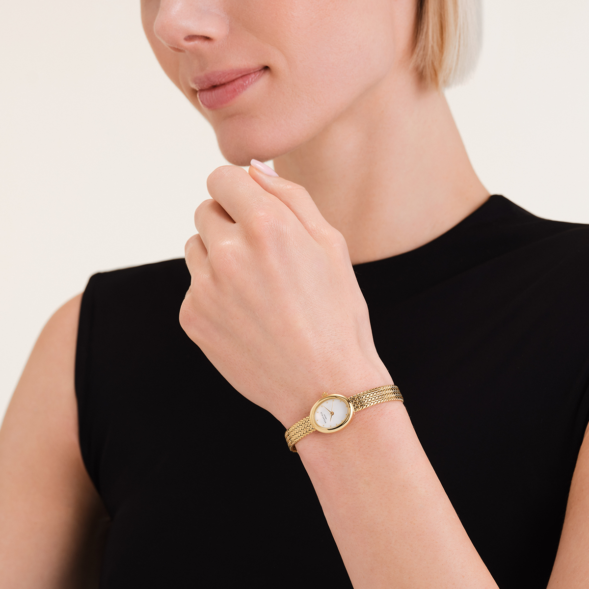 Rosefield Mini Oval Gold Woven Mesh Watch & Snake Gold Bracelet