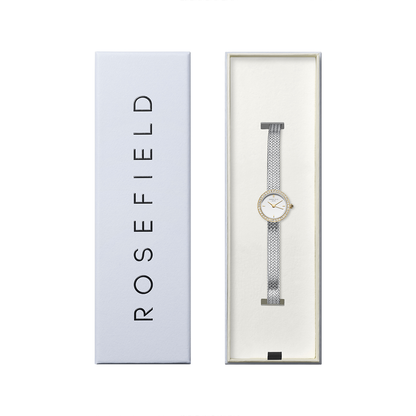 Mini Small Edit White Dial Crystal Duotone Woven Mesh Strap - MWSMG-M06