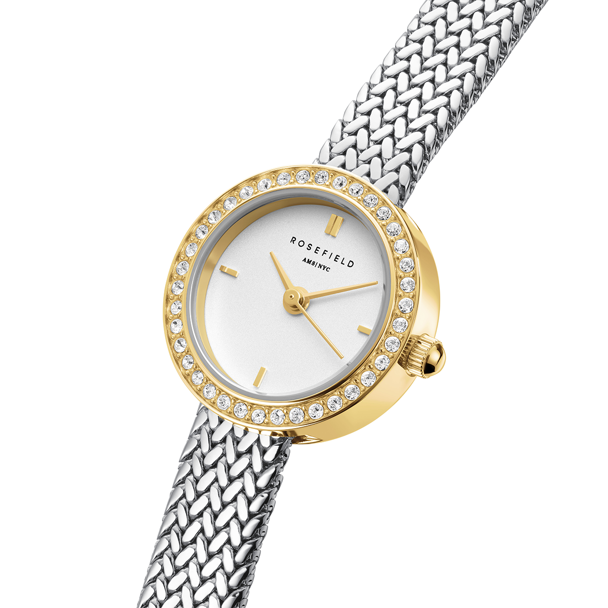 Mini Small Edit White Dial Crystal Duotone Woven Mesh Strap - MWSMG-M06