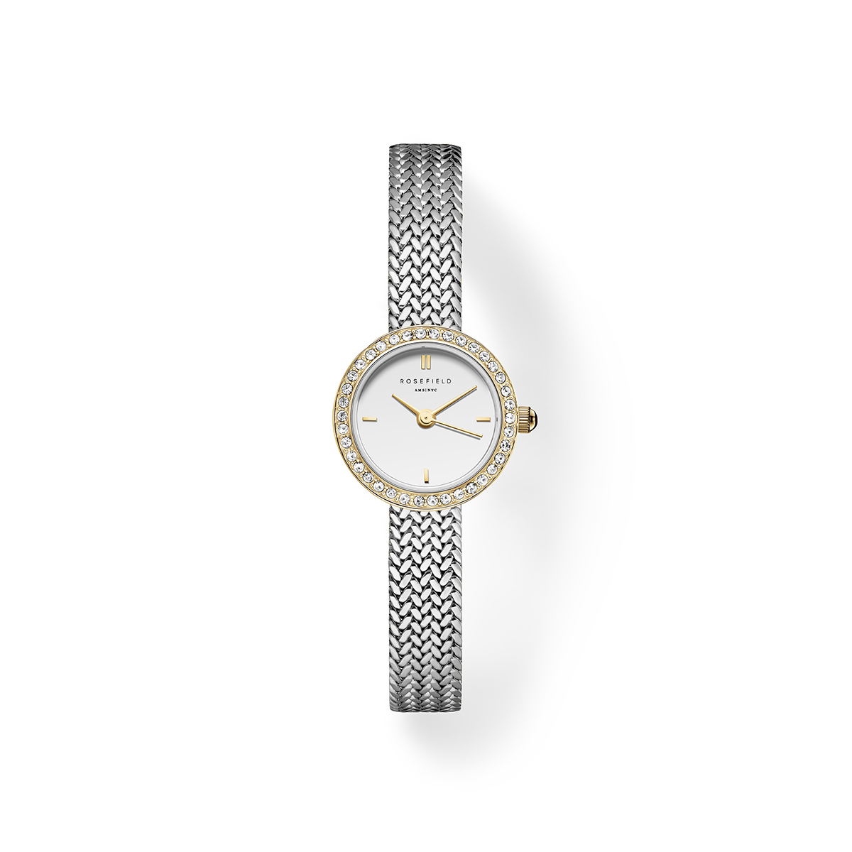 Mini Small Edit White Dial Crystal Duotone Woven Mesh Strap - MWSMG-M06