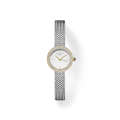 Mini Small Edit White Dial Crystal Duotone Woven Mesh Strap - MWSMG-M06