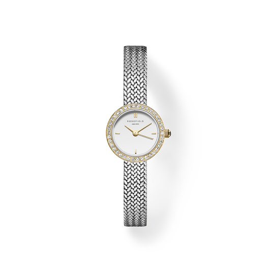 Mini Small Edit White Dial Crystal Duotone Woven Mesh Strap - MWSMG-M06
