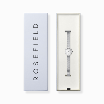 Mini Oval White Dial Silver Woven Mesh Strap - MWSMS-M05