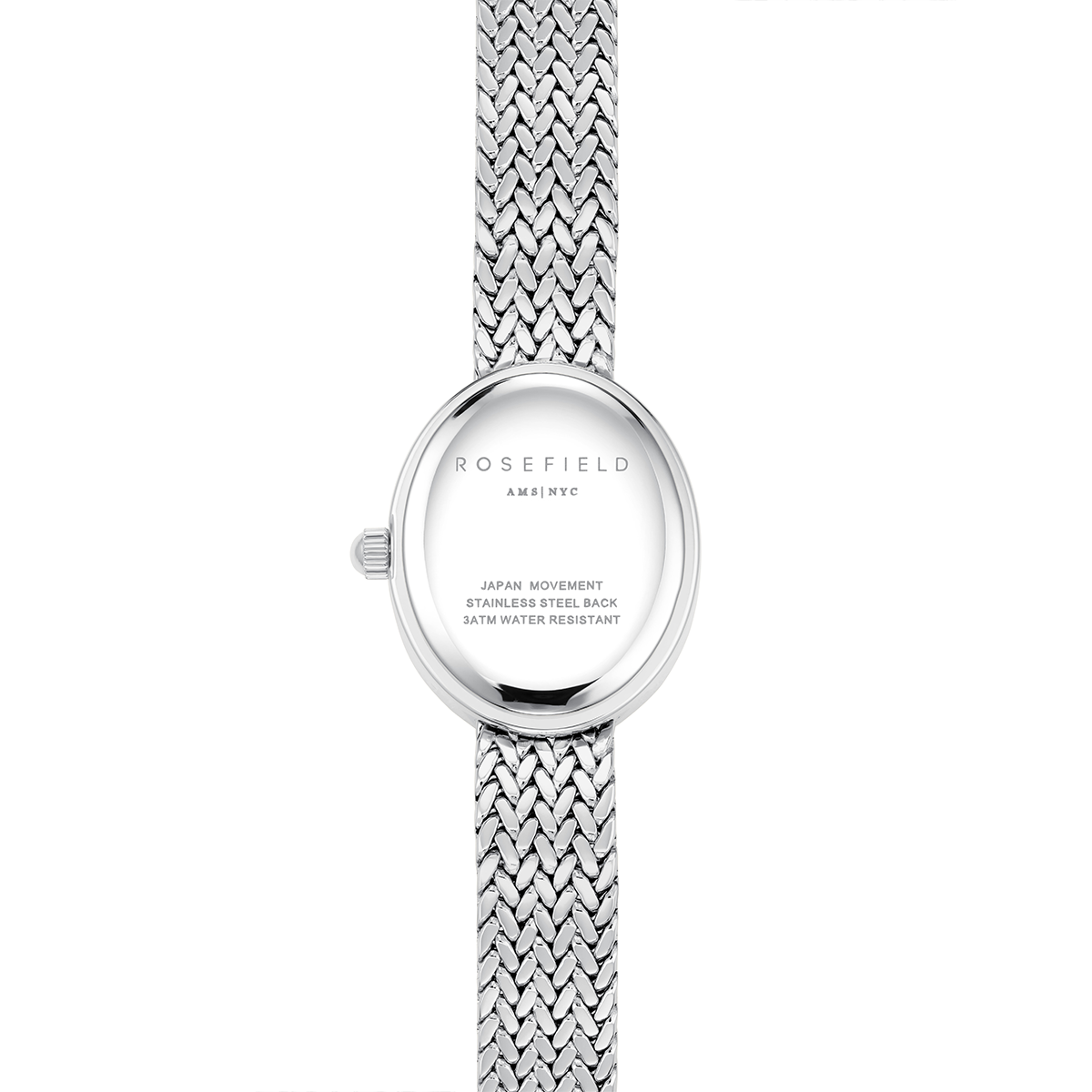 Mini Oval White Dial Silver Woven Mesh Strap - MWSMS-M05