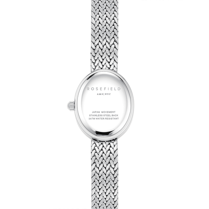 Mini Oval White Dial Silver Woven Mesh Strap - MWSMS-M05
