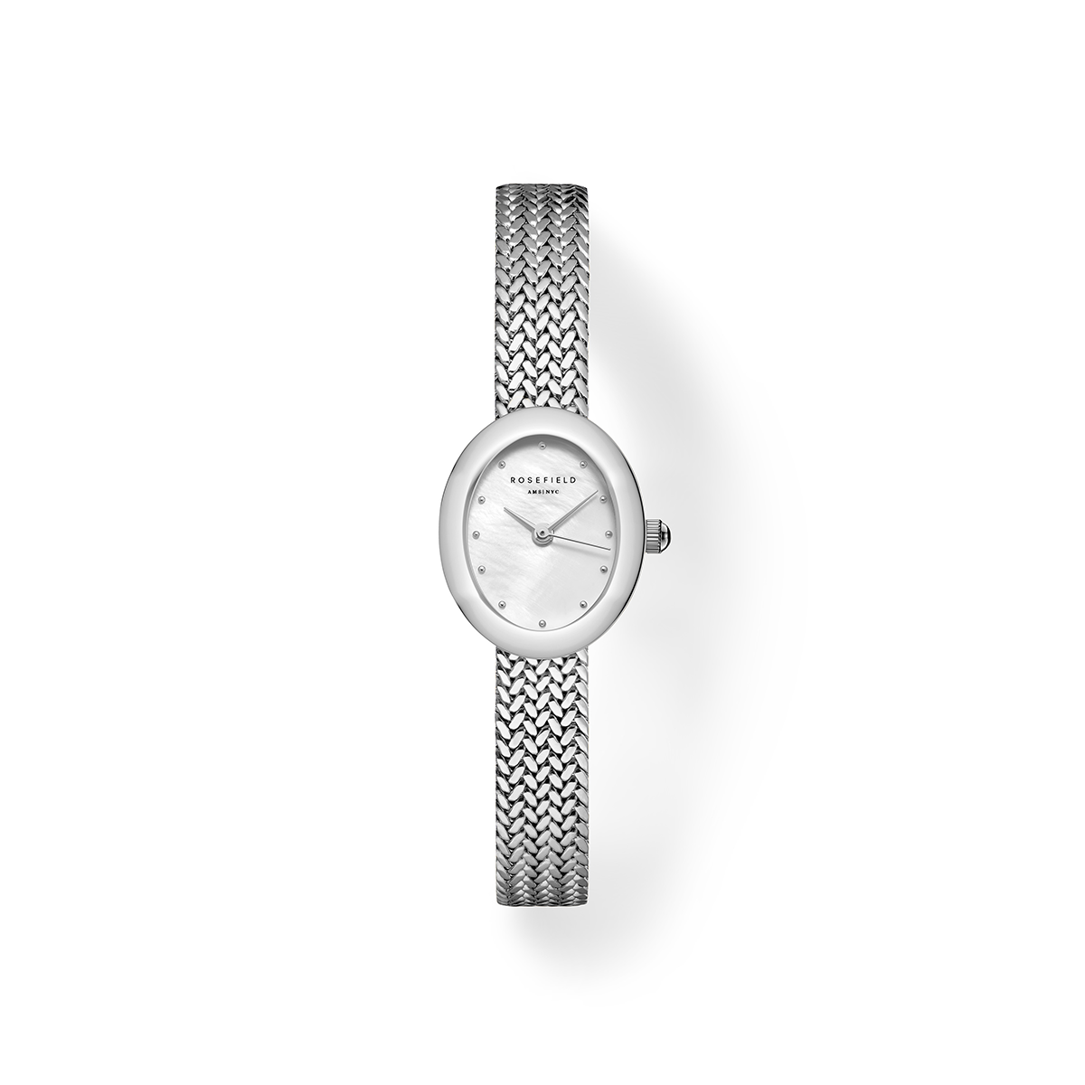 Mini Oval White Dial Silver Woven Mesh Strap - MWSMS-M05