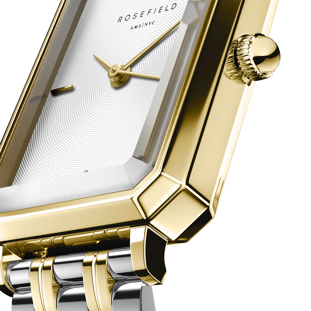 Rosefield Octagon XS White Sunray Steel Duotone Silver Gold Women Watch - OWDSG-O62
