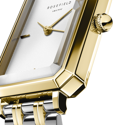 Rosefield Octagon XS White Sunray Steel Duotone Silver Gold Women Watch - OWDSG-O62