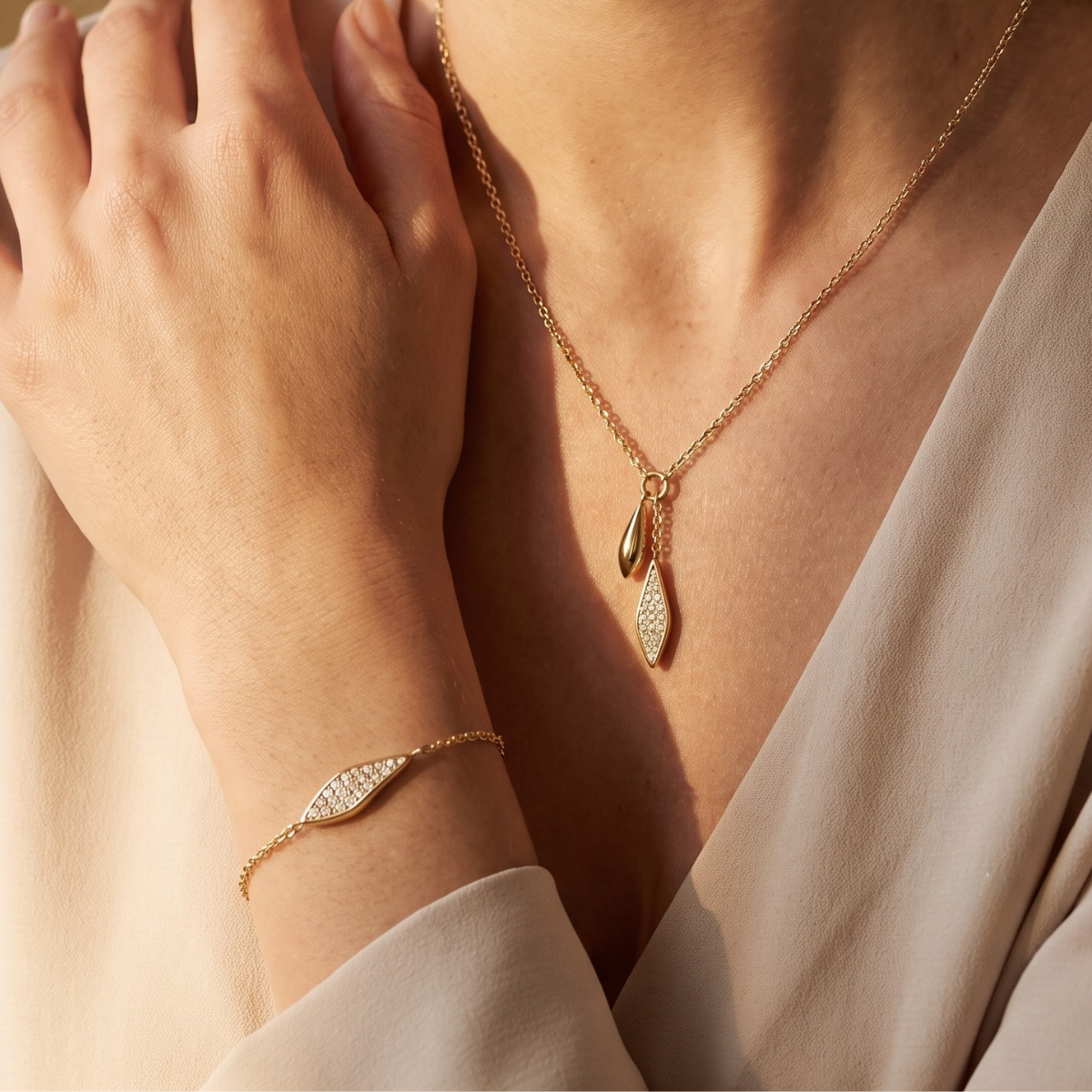 Rosefield Pave Gold Leaf + Lariat Set