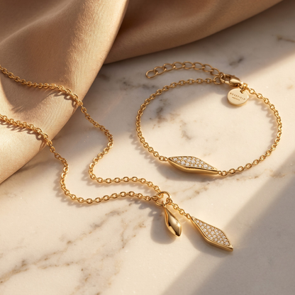 Rosefield Pave Gold Leaf + Lariat Set
