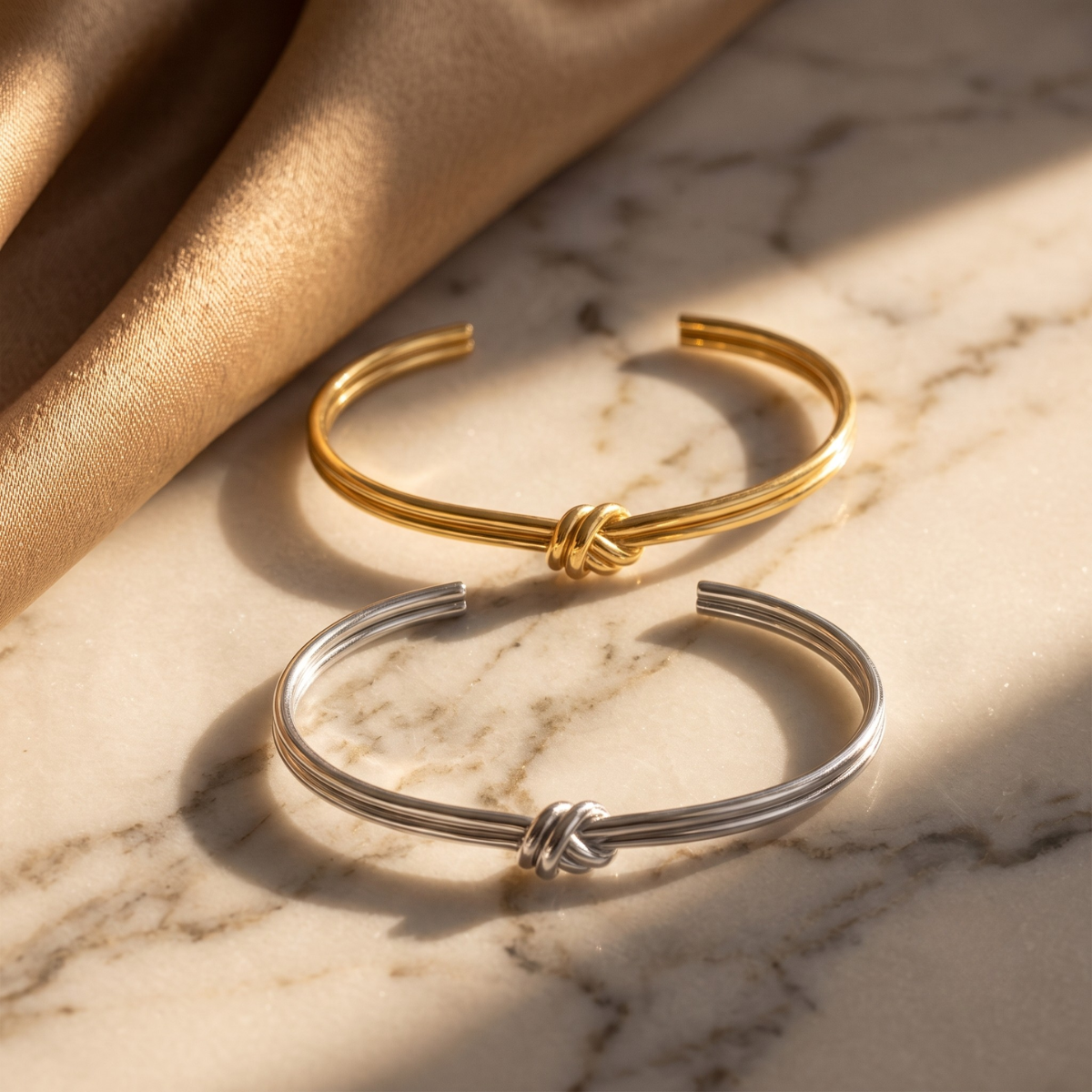 Rosefield Statement Knot Bangle Pair (Gold + Silver)