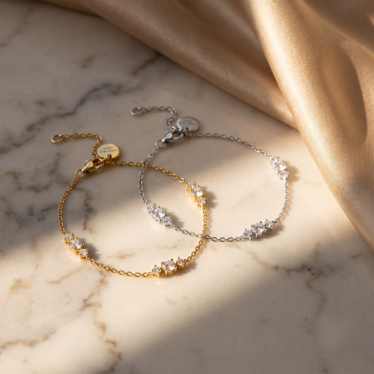 Rosefield  Triple Crystal Bracelet Pair (Gold + Silver)